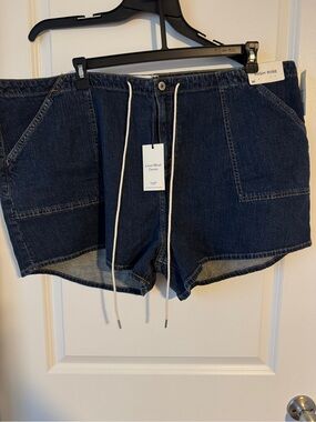 Abercrombie & Fitch Dark Blue Linen-Blend Denim High-Rise Shorts